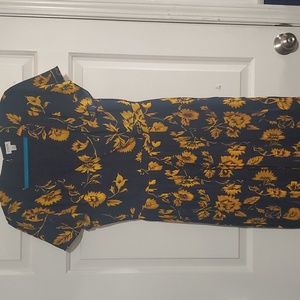 J. Crew Navy Blue Dress with Yellow Floral Print